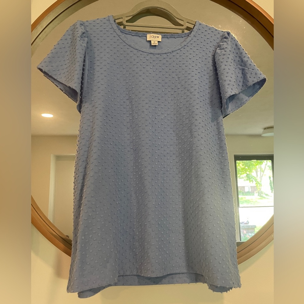 EUC J Crew Womens Blue Flutter-Sleeve Top Size Medium